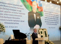 The conference entitled "Azerbaijan's national leader Heydar Aliyev's policy related to the Armenian-Azerbaijani Nagorno-Karabakh conflict, care for refugees and IDPs, and the role of Azerbaijan's government and international humanitarian organizations in solving their soicial problems". Baku, Azerbaijan, Apr.26, 2013