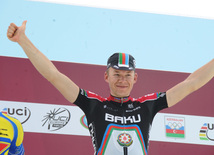 The winner of the first stage of the cycling race, member of the Azerbaijani team Christophe Schweizer. Baku, Azerbaijan, May 01, 2013