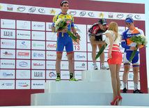 The winner of the first stage of the cycling race, member of the Azerbaijani team Christophe Schweizer. Maxim Averin from "Atlas" finished the second and Martin van Treyp from "Rabobank" was third. Baku, Azerbaijan, May 01, 2013