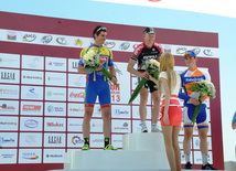 The winner of the first stage of the cycling race, member of the Azerbaijani team Christophe Schweizer. Maxim Averin from "Atlas" finished the second and Martin van Treyp from "Rabobank" was third. Baku, Azerbaijan, May 01, 2013