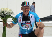 The winner of the first stage of the cycling race, member of the Azerbaijani team Christophe Schweizer. Baku, Azerbaijan, May 01, 2013