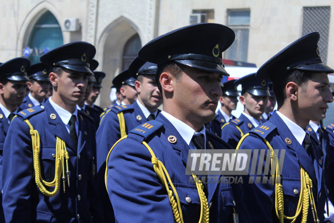 Military parade held in Baku downtown in relation with 90th anniversary of national leader Heydar Aliyev. Baku, Azerbaijan, May 10, 2013