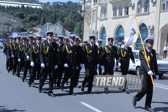 Military parade held in Baku downtown in relation with 90th anniversary of national leader Heydar Aliyev. Baku, Azerbaijan, May 10, 2013