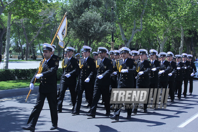 Military parade held in Baku downtown in relation with 90th anniversary of national leader Heydar Aliyev. Baku, Azerbaijan, May 10, 2013