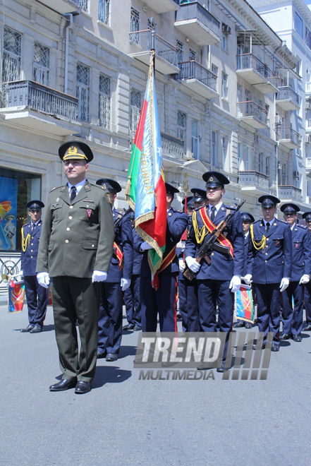 Military parade held in Baku downtown in relation with 90th anniversary of national leader Heydar Aliyev. Baku, Azerbaijan, May 10, 2013