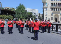 Military parade held in Baku downtown in relation with 90th anniversary of national leader Heydar Aliyev. Baku, Azerbaijan, May 10, 2013