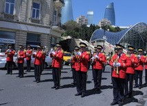 Military parade held in Baku downtown in relation with 90th anniversary of national leader Heydar Aliyev. Baku, Azerbaijan, May 10, 2013