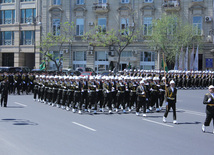 Military parade held in Baku downtown in relation with 90th anniversary of national leader Heydar Aliyev. Baku, Azerbaijan, May 10, 2013