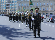 Military parade held in Baku downtown in relation with 90th anniversary of national leader Heydar Aliyev. Baku, Azerbaijan, May 10, 2013