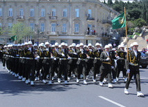 Military parade held in Baku downtown in relation with 90th anniversary of national leader Heydar Aliyev. Baku, Azerbaijan, May 10, 2013