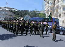 Military parade held in Baku downtown in relation with 90th anniversary of national leader Heydar Aliyev. Baku, Azerbaijan, May 10, 2013