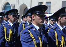 Military parade held in Baku downtown in relation with 90th anniversary of national leader Heydar Aliyev. Baku, Azerbaijan, May 10, 2013