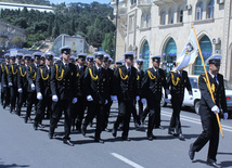 Military parade held in Baku downtown in relation with 90th anniversary of national leader Heydar Aliyev. Baku, Azerbaijan, May 10, 2013