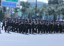 Military parade held in Baku downtown in relation with 90th anniversary of national leader Heydar Aliyev. Baku, Azerbaijan, May 10, 2013