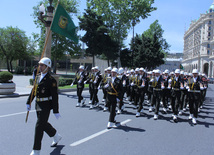 Military parade held in Baku downtown in relation with 90th anniversary of national leader Heydar Aliyev. Baku, Azerbaijan, May 10, 2013