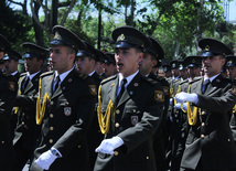 Military parade held in Baku downtown in relation with 90th anniversary of national leader Heydar Aliyev. Baku, Azerbaijan, May 10, 2013