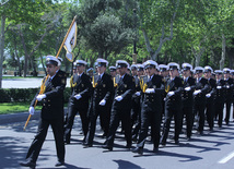 Military parade held in Baku downtown in relation with 90th anniversary of national leader Heydar Aliyev. Baku, Azerbaijan, May 10, 2013