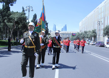 Military parade held in Baku downtown in relation with 90th anniversary of national leader Heydar Aliyev. Baku, Azerbaijan, May 10, 2013