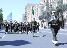 Military parade held in Baku downtown in relation with 90th anniversary of national leader Heydar Aliyev. Baku, Azerbaijan, May 10, 2013