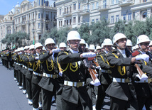 Military parade held in Baku downtown in relation with 90th anniversary of national leader Heydar Aliyev. Baku, Azerbaijan, May 10, 2013