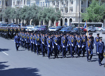 Military parade held in Baku downtown in relation with 90th anniversary of national leader Heydar Aliyev. Baku, Azerbaijan, May 10, 2013