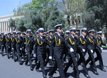 Military parade held in Baku downtown in relation with 90th anniversary of national leader Heydar Aliyev. Baku, Azerbaijan, May 10, 2013