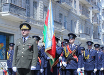 Military parade held in Baku downtown in relation with 90th anniversary of national leader Heydar Aliyev. Baku, Azerbaijan, May 10, 2013