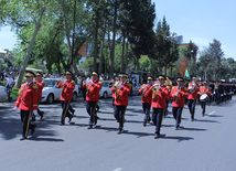 Military parade held in Baku downtown in relation with 90th anniversary of national leader Heydar Aliyev. Baku, Azerbaijan, May 10, 2013