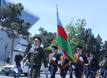 Military parade held in Baku downtown in relation with 90th anniversary of national leader Heydar Aliyev. Baku, Azerbaijan, May 10, 2013