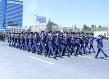 Military parade held in Baku downtown in relation with 90th anniversary of national leader Heydar Aliyev. Baku, Azerbaijan, May 10, 2013