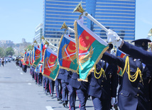 Military parade held in Baku downtown in relation with 90th anniversary of national leader Heydar Aliyev. Baku, Azerbaijan, May 10, 2013