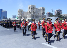 Military parade held in Baku downtown in relation with 90th anniversary of national leader Heydar Aliyev. Baku, Azerbaijan, May 10, 2013