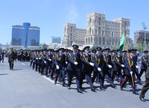 Military parade held in Baku downtown in relation with 90th anniversary of national leader Heydar Aliyev. Baku, Azerbaijan, May 10, 2013