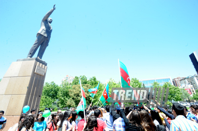 Azerbaijani participant of 'Eurovision' song contest Farid Mammadov laid flowers to the monument of the national leader Heydar Aliyev. Baku, Azerbaijan, May 21, 2013