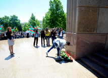 Azerbaijani participant of 'Eurovision' song contest Farid Mammadov laid flowers to the monument of the national leader Heydar Aliyev. Baku, Azerbaijan, May 21, 2013