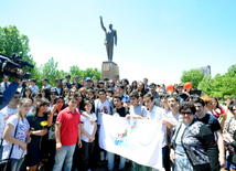 Azerbaijani participant of 'Eurovision' song contest Farid Mammadov laid flowers to the monument of the national leader Heydar Aliyev. Baku, Azerbaijan, May 21, 2013