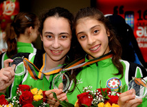 Avropa çempionatında uğur qazanan Azərbaycan gimnastları Vətənə qayıdıblar. Bakı, Azərbaycan, 03 iyun 2013