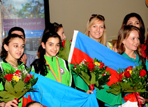 Avropa çempionatında uğur qazanan Azərbaycan gimnastları Vətənə qayıdıblar. Bakı, Azərbaycan, 03 iyun 2013