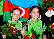 Avropa çempionatında uğur qazanan Azərbaycan gimnastları Vətənə qayıdıblar. Bakı, Azərbaycan, 03 iyun 2013