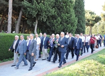 The participants of the Congress visited the graves of national leader Heydar Aliyev and the founder of Azerbaijan's national press Hasan bey Zardabi in the Alley of Honor. Baku, Azerbaijan, July 11, 2013