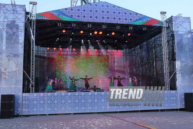 A concert and fireworks on the anniversary of Heydar Aliyev's coming to power in Azerbaijan. Baku, Azerbaijan, July 14, 2013