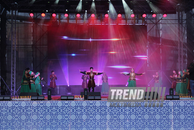 A concert and fireworks on the anniversary of Heydar Aliyev's coming to power in Azerbaijan. Baku, Azerbaijan, July 14, 2013