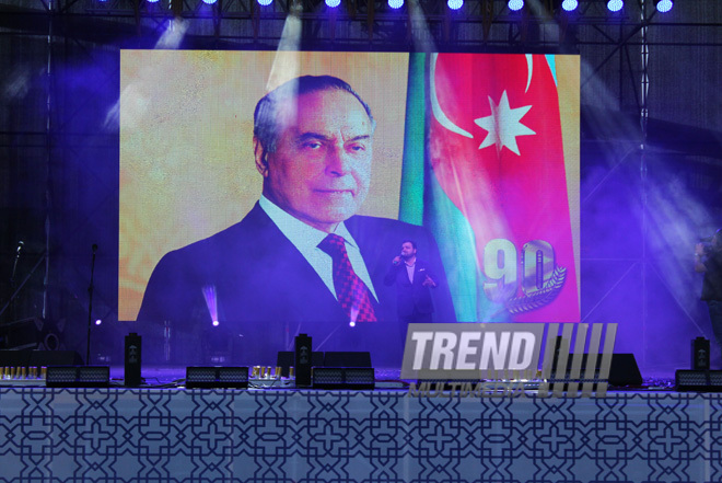 A concert and fireworks on the anniversary of Heydar Aliyev's coming to power in Azerbaijan. Baku, Azerbaijan, July 14, 2013