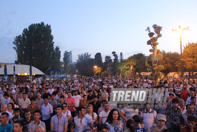 A concert and fireworks on the anniversary of Heydar Aliyev's coming to power in Azerbaijan. Baku, Azerbaijan, July 14, 2013