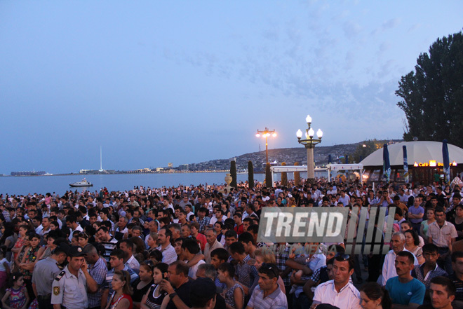 A concert and fireworks on the anniversary of Heydar Aliyev's coming to power in Azerbaijan. Baku, Azerbaijan, July 14, 2013