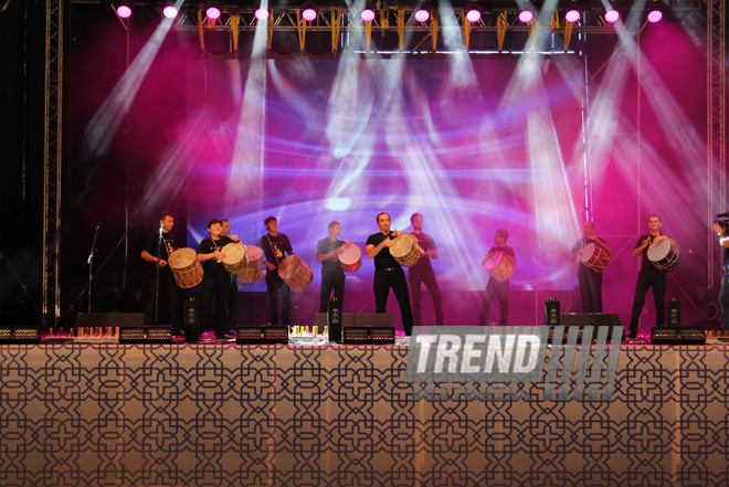 A concert and fireworks on the anniversary of Heydar Aliyev's coming to power in Azerbaijan. Baku, Azerbaijan, July 14, 2013