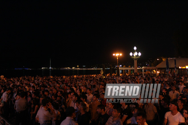 A concert and fireworks on the anniversary of Heydar Aliyev's coming to power in Azerbaijan. Baku, Azerbaijan, July 14, 2013