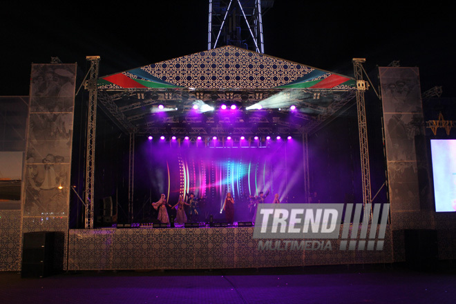 A concert and fireworks on the anniversary of Heydar Aliyev's coming to power in Azerbaijan. Baku, Azerbaijan, July 14, 2013