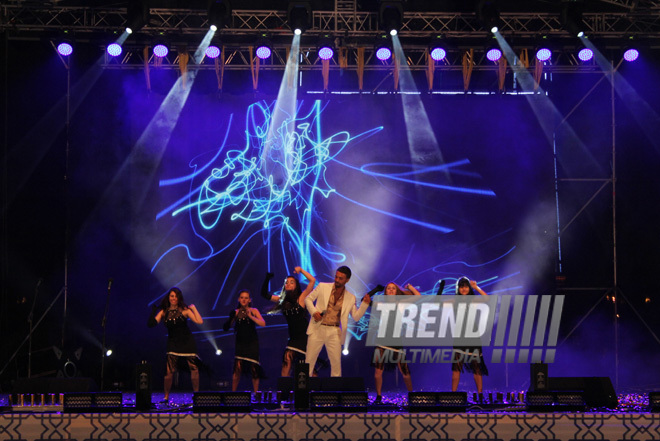 A concert and fireworks on the anniversary of Heydar Aliyev's coming to power in Azerbaijan. Baku, Azerbaijan, July 14, 2013