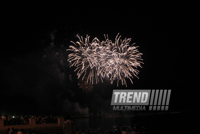 A concert and fireworks on the anniversary of Heydar Aliyev's coming to power in Azerbaijan. Baku, Azerbaijan, July 14, 2013